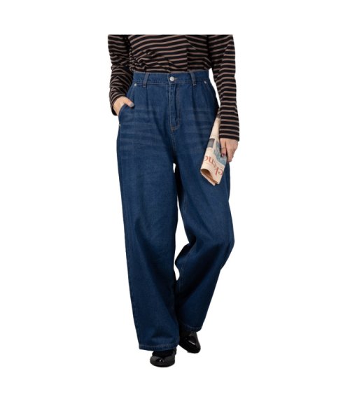 MAC HOUSE(women)(マックハウス（レディース）)/NAVY ネイビー GOOD STYLE JEANS タックワイドパンツ 141323410/ネイビー