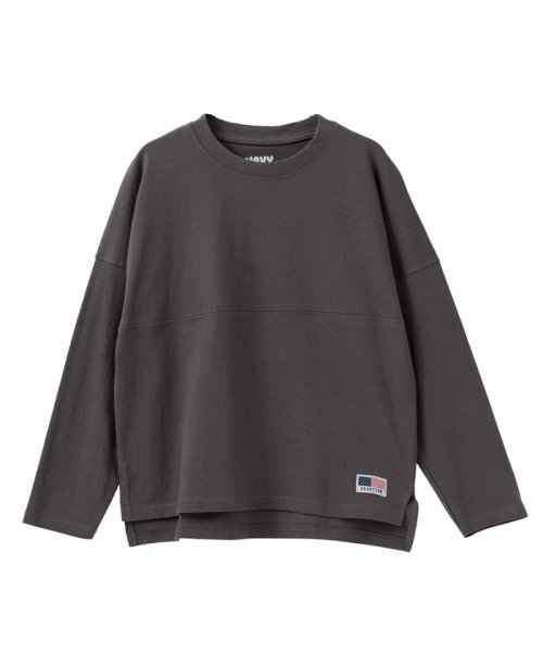 MAC HOUSE(kid's)(マックハウス（キッズ）)/NAVY ネイビー USコットン100％ きりかえ 長袖 ロンT MABG23244/チャコール