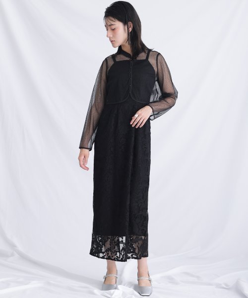 メロンネットトップス×レースキャミワンピース 