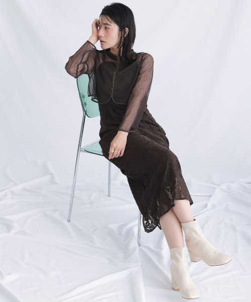 メロンネットトップス×レースキャミワンピース 