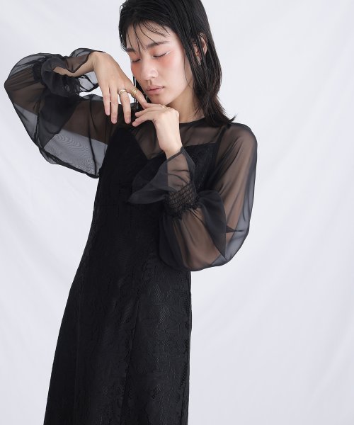 レース×オーガンジー切り替えワンピース 