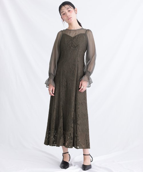 レース×オーガンジー切り替えワンピース 