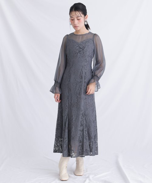 レース×オーガンジー切り替えワンピース 