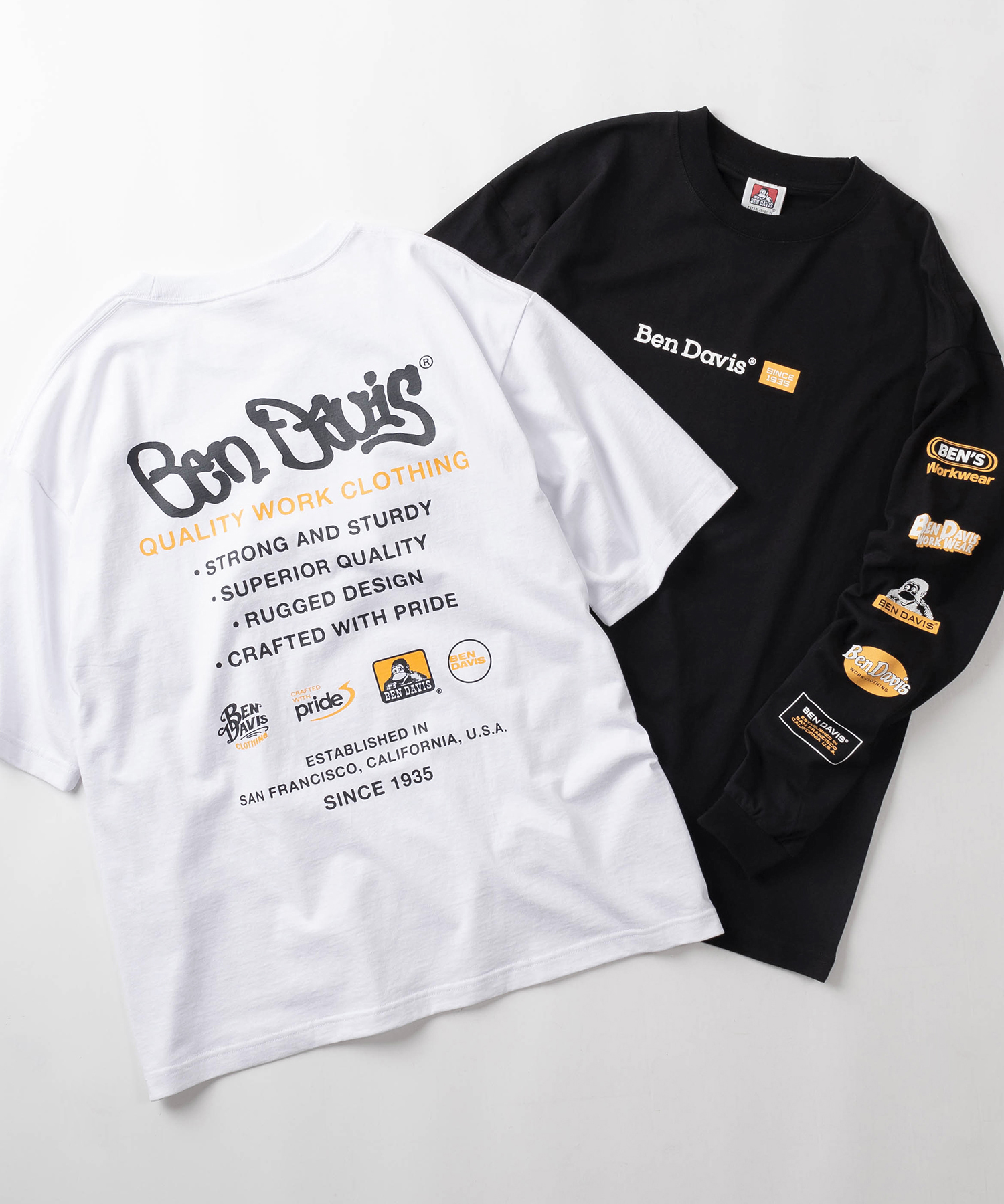 【BEN DAVIS/ベンデイビス】2枚セット ワンポイントロゴ＆バックプリント ストリートグラフィティデザイン  レイヤード長袖Tシャツ/2TEELAYERED