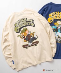 TOM＆JERRY(トムとジェリー)/【TOM＆JERRY/トムとジェリー】ワンポイント＆バックBIGプリント スケータースタイルデザイン ビッグシルエット長袖Tシャツ/ オーバーサイズ/アイボリー