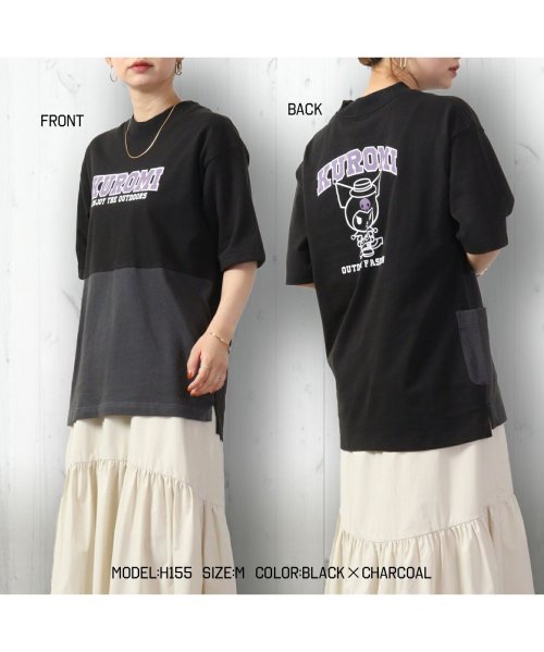 Sanrio characters(サンリオキャラクターズ)/クロミ ビッグシルエット Tシャツ 半袖 ポケット付 B－オフホワイトxLパープル LL/ブラック