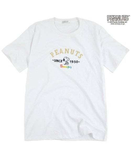  PEANUTS( ピーナッツ)/スヌーピー Tシャツ 半袖 刺繍  メンズ レディース/ホワイト