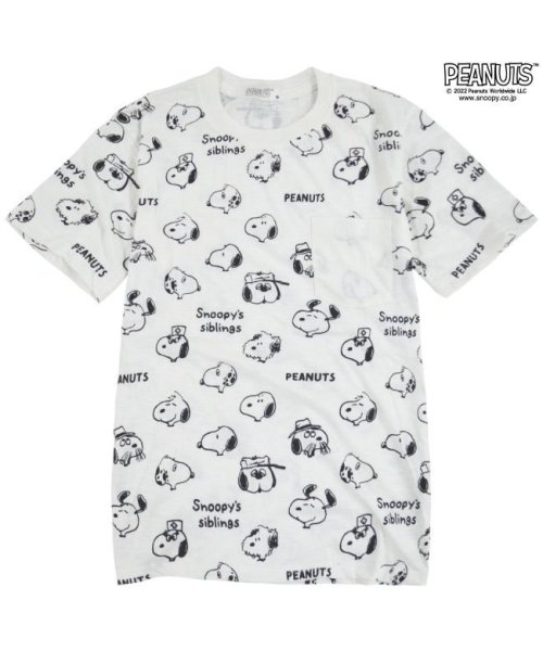  PEANUTS( ピーナッツ)/スヌーピー Tシャツ メンズ 半袖 プリントポケット付き/オフホワイト