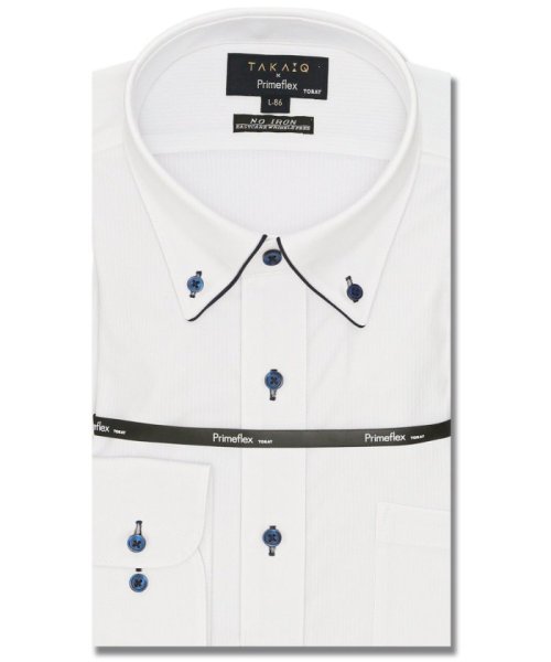 TAKA-Q(タカキュー)/プライムフレックス スタンダードフィット ボタンダウン 長袖 シャツ メンズ ワイシャツ ビジネス yシャツ 速乾 ノーアイロン 形態安定/ホワイト