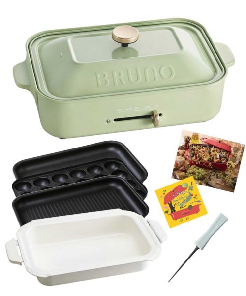 BRUNO(ブルーノ)/コンパクトホットプレート＋セラミックコート鍋＋グリルプレート＋オリジナルたこ焼きピック/ミント