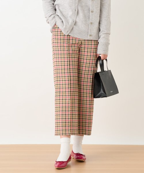 【お出かけ服】後ろウエストゴム のびのびチェックのクロップドパンツ【MIROGLIO LANA】 