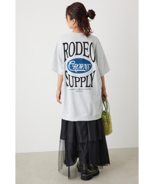 RODEO CROWNS WIDE BOWL(ロデオクラウンズワイドボウル)/オーバルデニムパッチ5分袖スウェットワンピース/L/T.GRY1