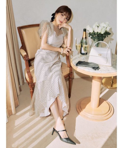 セール】ドットチュールコンシャススリーブマーメイドワンピース  