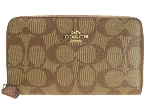 COACH(コーチ)/COACH コーチ MEDIUM ZIP AROUND シグネチャー ラウンドファスナー 長財布/ブラウン