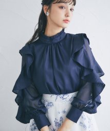 tocco closet(トッコクローゼット)/プチフリルネックラッフルシアースリーブブラウス/NAVY