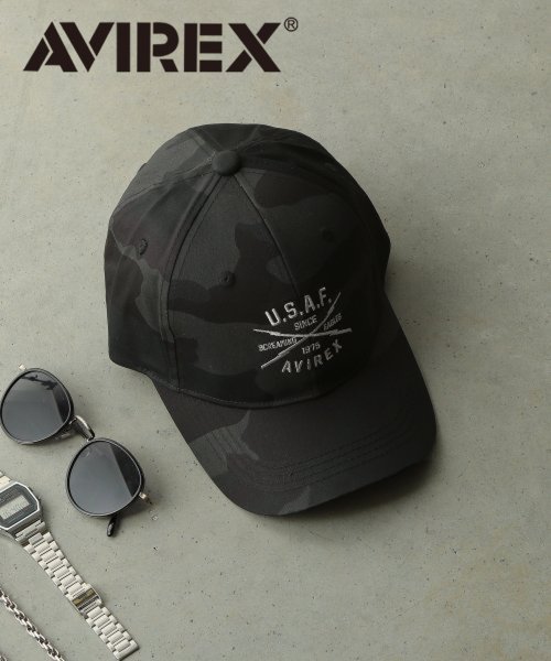 AVIREX(AVIREX)/【AVIREX / アヴィレックス】LOW CAP / 帽子 キャップ ミリタリーテイスト 刺繍ロゴ アメカジ/ブラック 