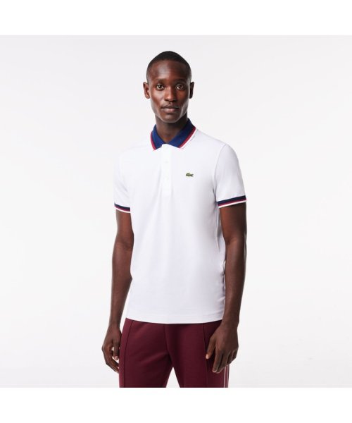 LACOSTE Mens(ラコステ　メンズ)/配色ボーダーリブニット鹿の子地ポロシャツ/ホワイト