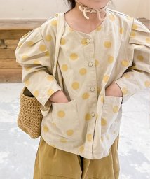 aimoha(aimoha（アイモハ）)/aimoha－KIDS－ 韓国子供服　タク入りボリューム袖水玉模様ブラウス/ライトベージュ
