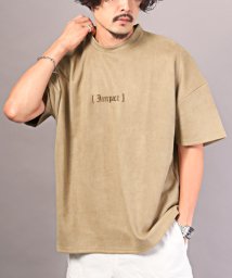 LUXSTYLE(ラグスタイル)/ロゴ刺繍ポリスウェード半袖Tシャツ/Tシャツ メンズ 半袖 スウェード ロゴ 刺繍 ビッグシルエット 起毛/ベージュ