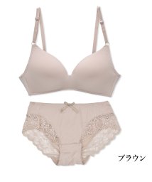 PINK PINK PINK(ピンクピンクピンク)/【2点セット】ひびかない 楽×美胸ノンワイヤーブラ＆ショーツセット 下着 ブラ Tシャツブラショーツセット インナーレディース/ブラウン