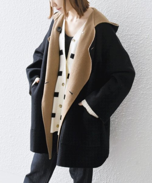 SHIPS any: リバー フーディー ポンチョ ハーフ コート SHIPS any リバー ポンチョ