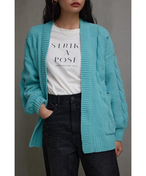 AZUL by moussy(アズールバイマウジー)/シェニールケーブルニットカーディガン/MINT