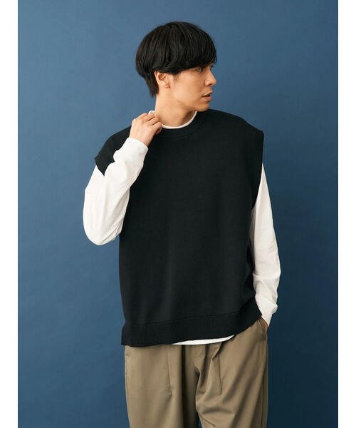 CRAFT STANDARD BOUTIQUE(クラフトスタンダードブティック)/【2点セット】洗える ミラノリブニットベスト+LS TEE－SET/ブラック