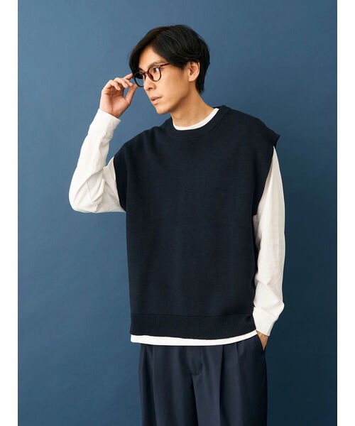 CRAFT STANDARD BOUTIQUE(クラフトスタンダードブティック)/【2点セット】洗える ミラノリブニットベスト+LS TEE－SET/ネイビー