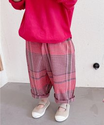 aimoha(aimoha（アイモハ）)/aimoha－KIDS－ 韓国子供服ハイウェストチェック柄テーパードパンツ/レッド