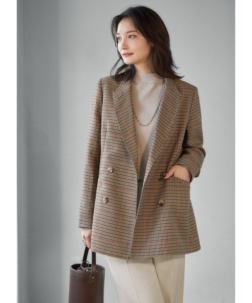 【LUXE】グレンチェック柄ダブルジャケットB ベージュ