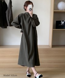 SEU(エスイイユウ)/ぽわん袖3wayロングワンピース カーディガン ジャケット 韓国ファッション/グリーン