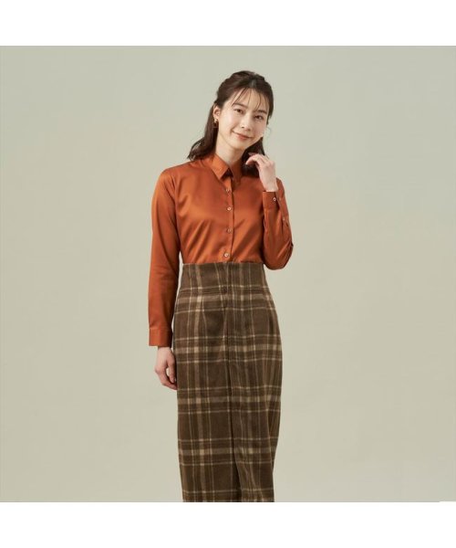 TOKYO SHIRTS(TOKYO SHIRTS)/形態安定 レギュラー衿 綿100% 長袖 レディースシャツ/ベージュ・ブラウン