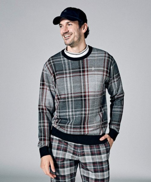 Munsingwear(マンシングウェア)/タータンチェックKinloch Andersonクルーネックセーター【アウトレット】/グレー×レッド