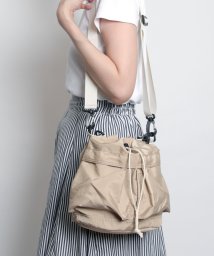 MAISON mou(メゾンムー)/【recomend selection/セレクト】double pocket drawstring bag ダブルポケット巾着 2way バッグ/ベージュ