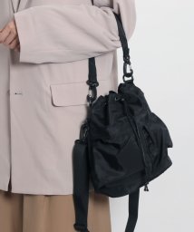 MAISON mou(メゾンムー)/【recomend selection/セレクト】double pocket drawstring bag ダブルポケット巾着 2way バッグ/ブラック