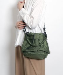 MAISON mou(メゾンムー)/【recomend selection/セレクト】double pocket drawstring bag ダブルポケット巾着 2way バッグ/カーキ