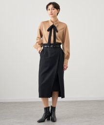 ANAYI(アナイ)/ウール調ツイルラップタイト スカートベルト付き/ブラック