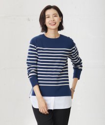 J.PRESS LADIES（LARGE SIZE）(J．プレス　レディス（大きいサイズ）)/【洗える】VIS/PE MILANO ボーダー ニット/ダルブルー系1