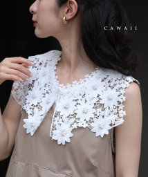 CAWAII/重ね着も可愛い。デコルテ覆う白花レース襟のカットソートップス/505519989