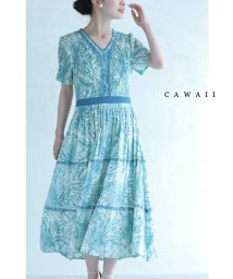 CAWAII/ 青で描くボタニカル柄アコーディオンプリーツワンピース/505520020