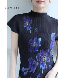 CAWAII/青い花に舞う蝶々の伸びやかカットソートップス/505520074