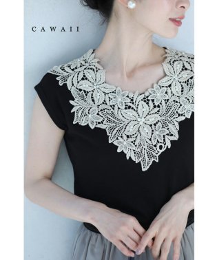 CAWAII/デコルテ華やぐレース刺繍の伸びやかカットソートップス/505520083