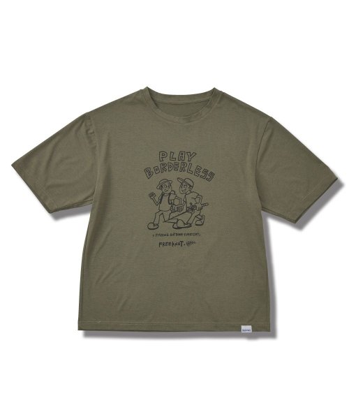 FREEKNOT(フリーノット)/綿タッチTシャツ(MASAYART－A)　M：ブラック/オリーブ
