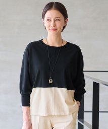 JIYU-KU（SMALL SIZE）(自由区（小さいサイズ）)/【洗える】クレープストレッチドルマンスリーブ7分袖 ニット/ネイビー系1