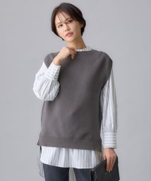 JIYU-KU（SMALL SIZE）(自由区（小さいサイズ）)/【WEB限定・洗える】コットンストレッチホールガーメントニット ベスト/グレー系