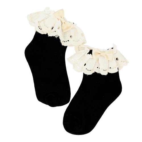 BACKYARD FAMILY(バックヤードファミリー)/女の子 フォーマル 靴下 刺繍リボン gsocks4115/ブラック