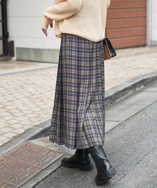 【Audrey and John Wad】オーバーチェックプリーツスカート 