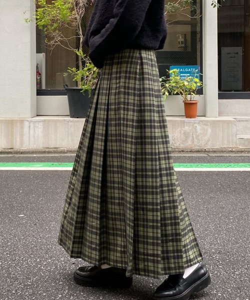 【Audrey and John Wad】オーバーチェックプリーツスカート 