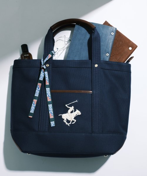 BEVERLY HILLS POLO CLUB(ビバリーヒルズポロクラブ)/【BEVERLY HILLS POLO CLUB】バッグ キャンパストート トートバッグ トート 刺繍 A4収納可 通勤 通学 ワンポイント BH1008N/ネイビー×ホワイト