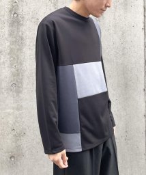 COMME CA ISM MENS(コムサイズム（メンズ）)/パッチワーク クルーネック ロングスリーブ Ｔシャツ/ブラック